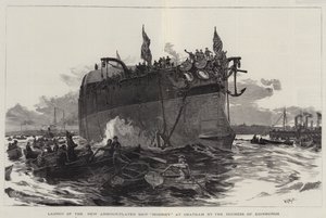 エジンバラの公爵夫人によるチャタムでの新しい装甲板船ロドニーの進水